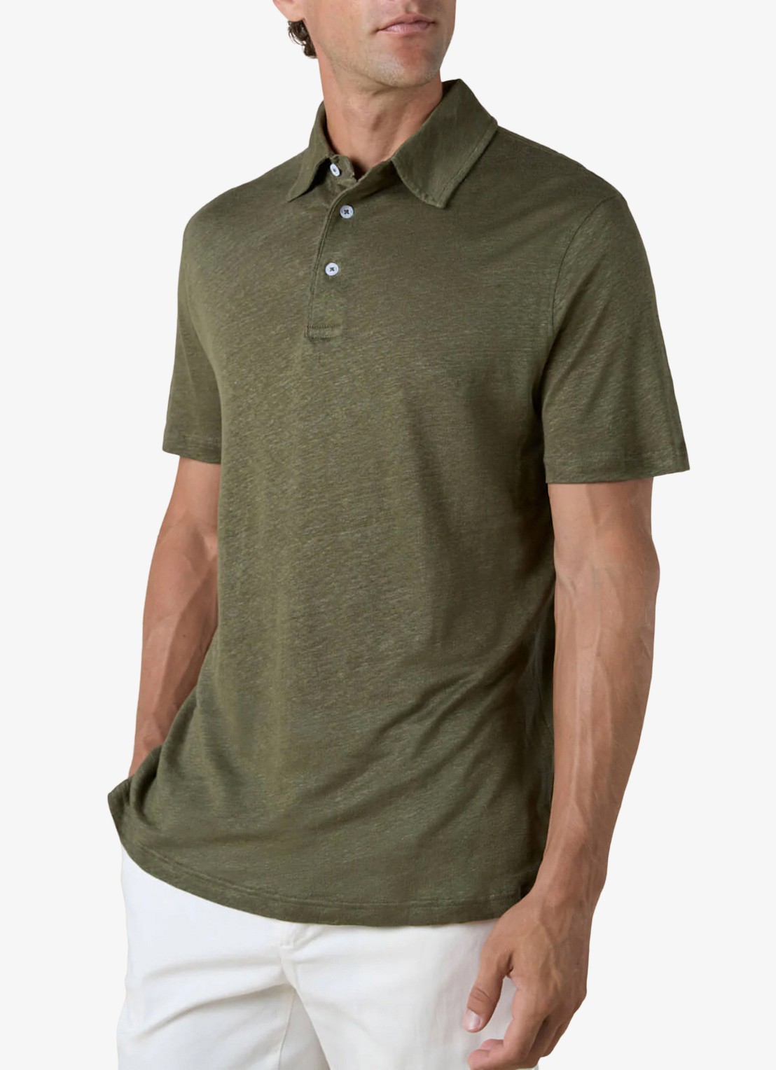 Aurélien Regular fit polo van linnen - detail 4 olive-300