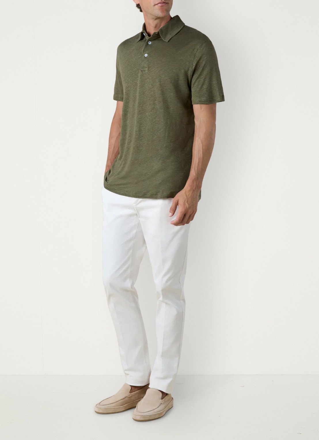 Aurélien Regular fit polo van linnen - voorkant 2 olive-300