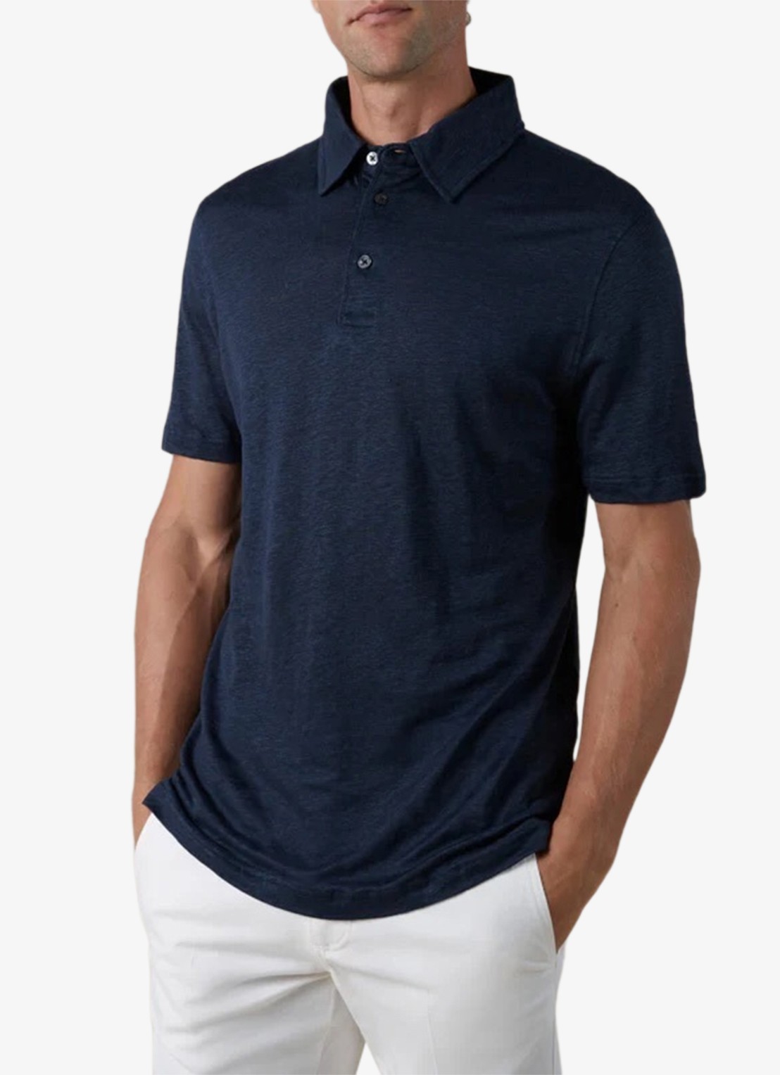 Aurélien Regular fit polo van linnen - detail 4 navy-410
