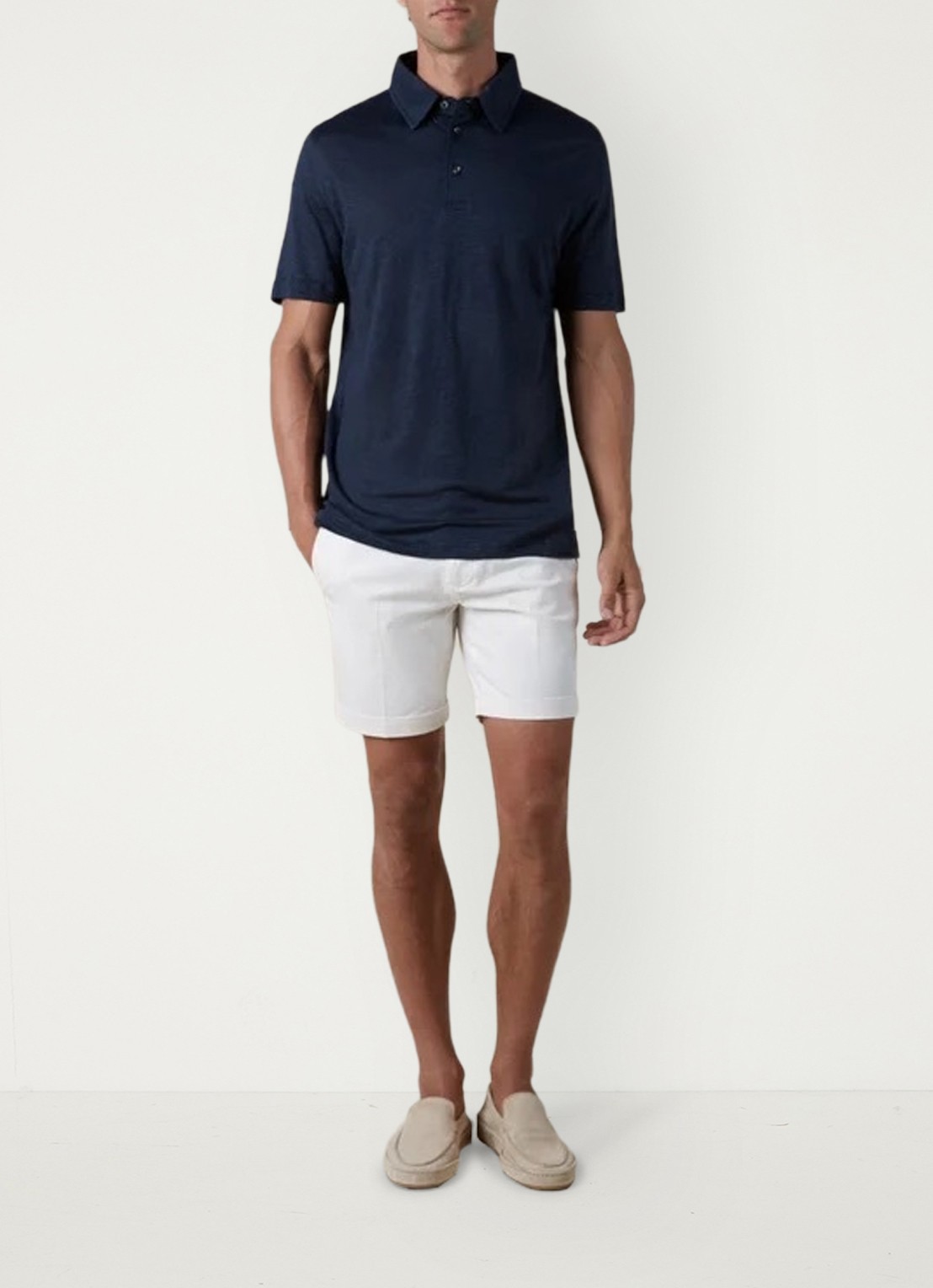 Aurélien Regular fit polo van linnen - voorkant 3 navy-410