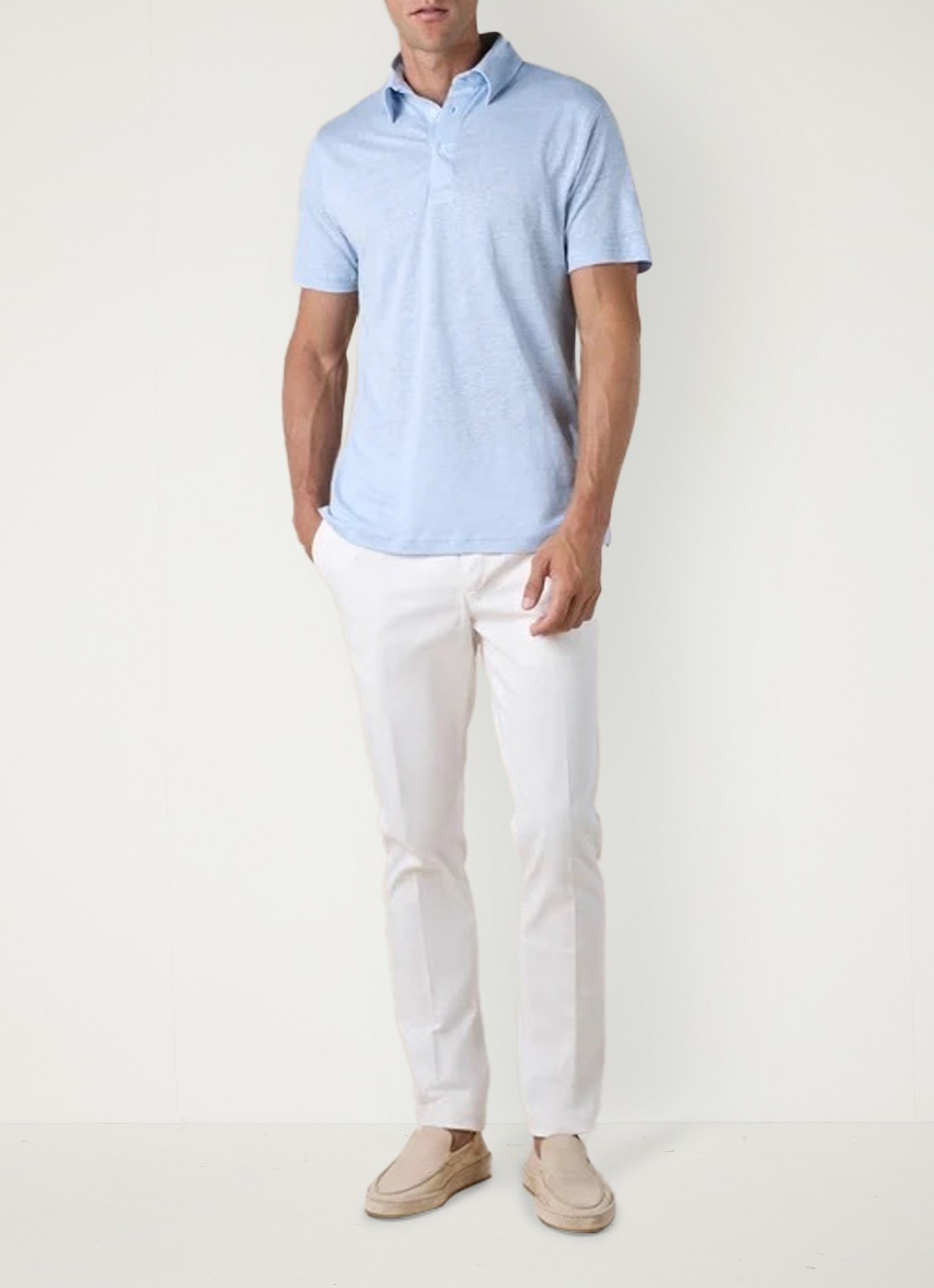 Aurélien Regular fit polo van linnen - voorkant 4 light blue-450