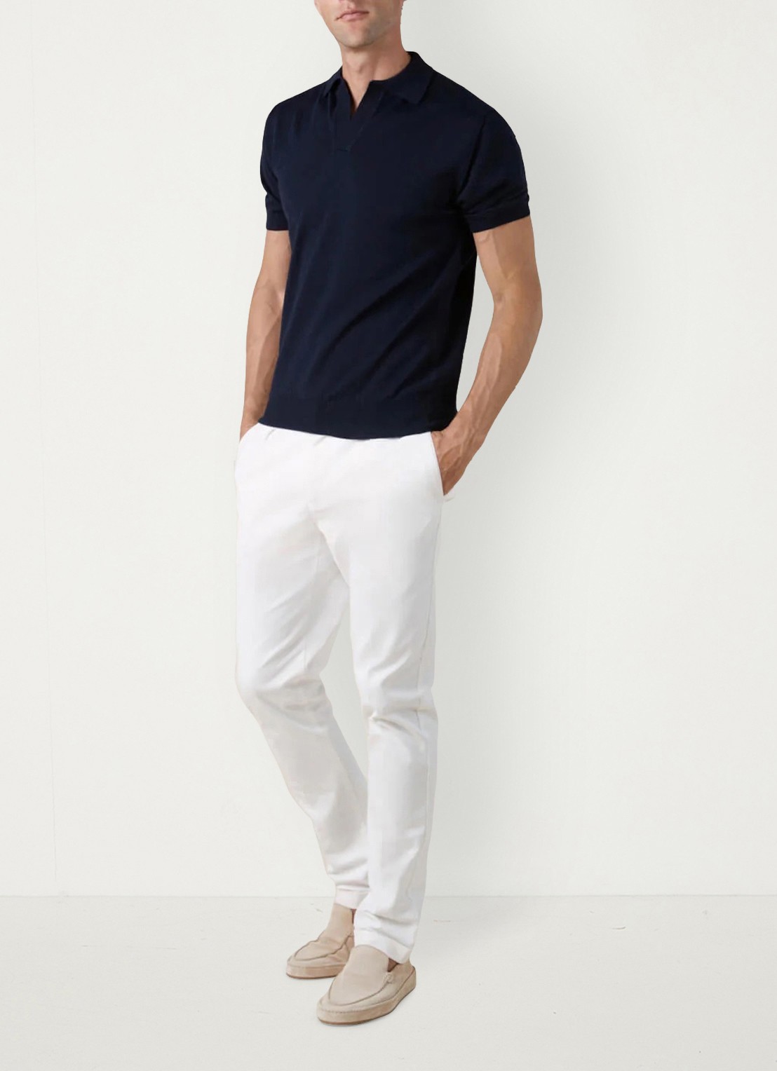 Aurélien Regular fit polo van merino wol - voorkant 5 navy-410