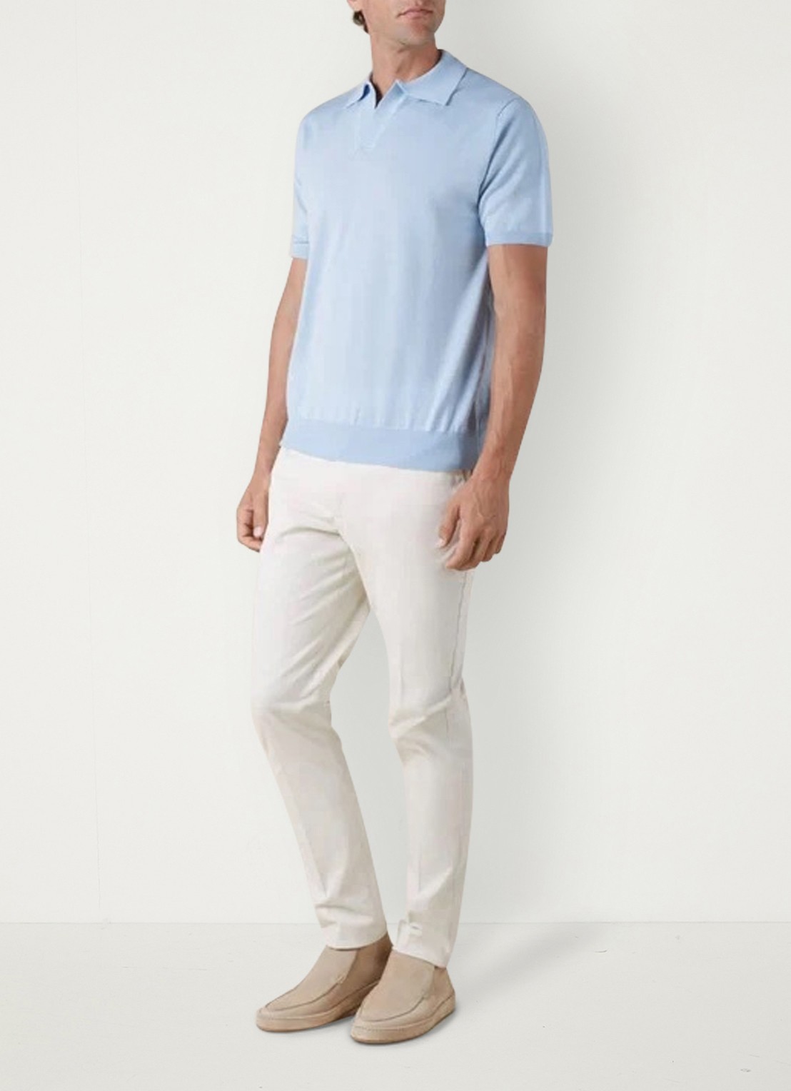 Aurélien Regular fit polo van merino wol - voorkant 2 light blue-450
