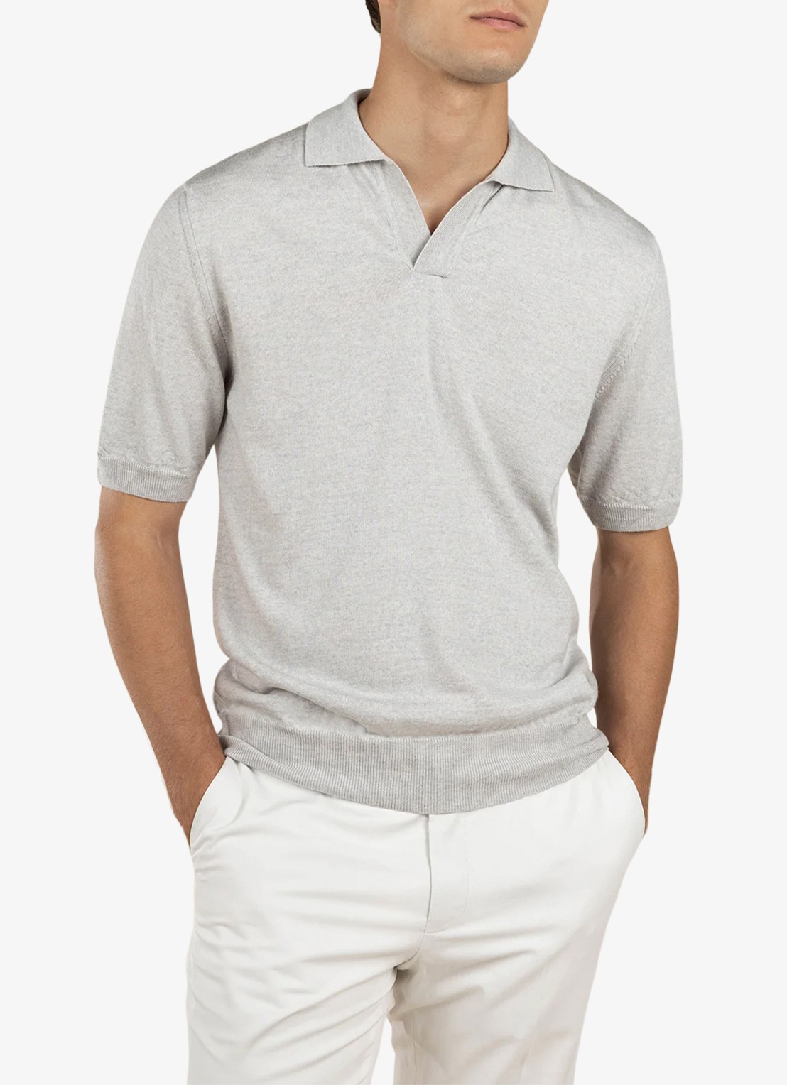 Aurélien Regular fit polo van merino wol - detail light grey-50