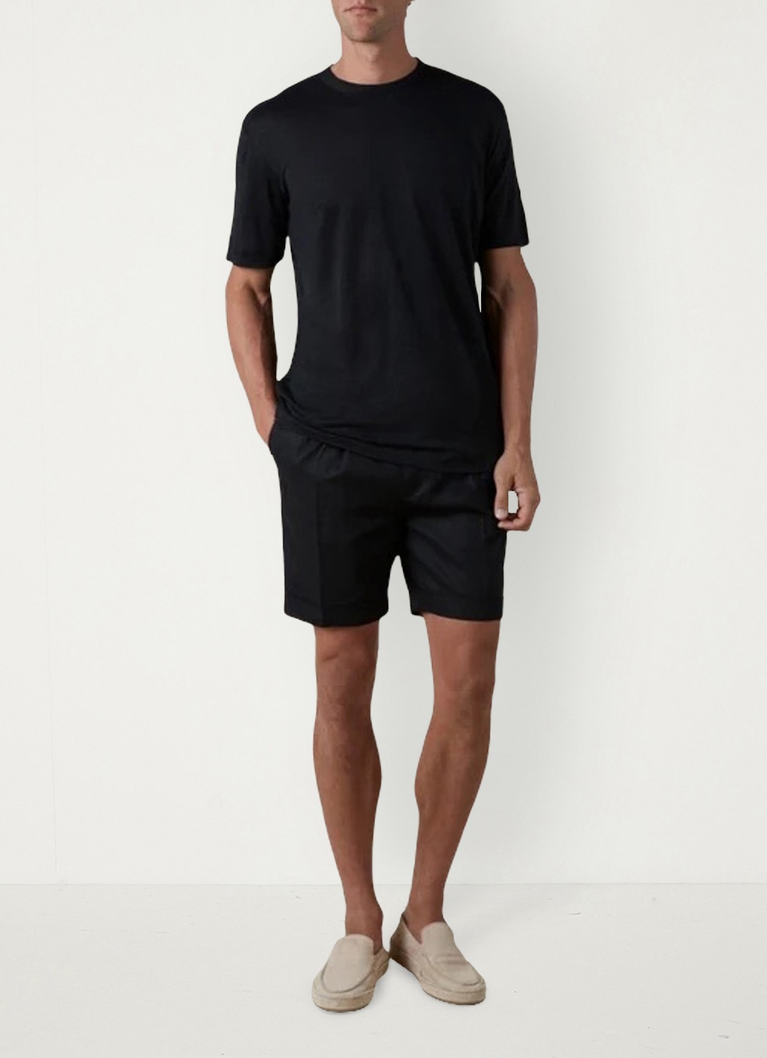 Aurélien Straight fit korte broek van linnen met steekzakken - voorkant 5 black-1
