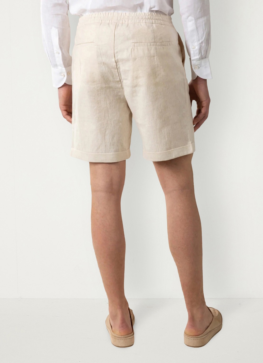 Aurélien Straight fit korte broek van linnen met steekzakken - achterkant 3 beige-260