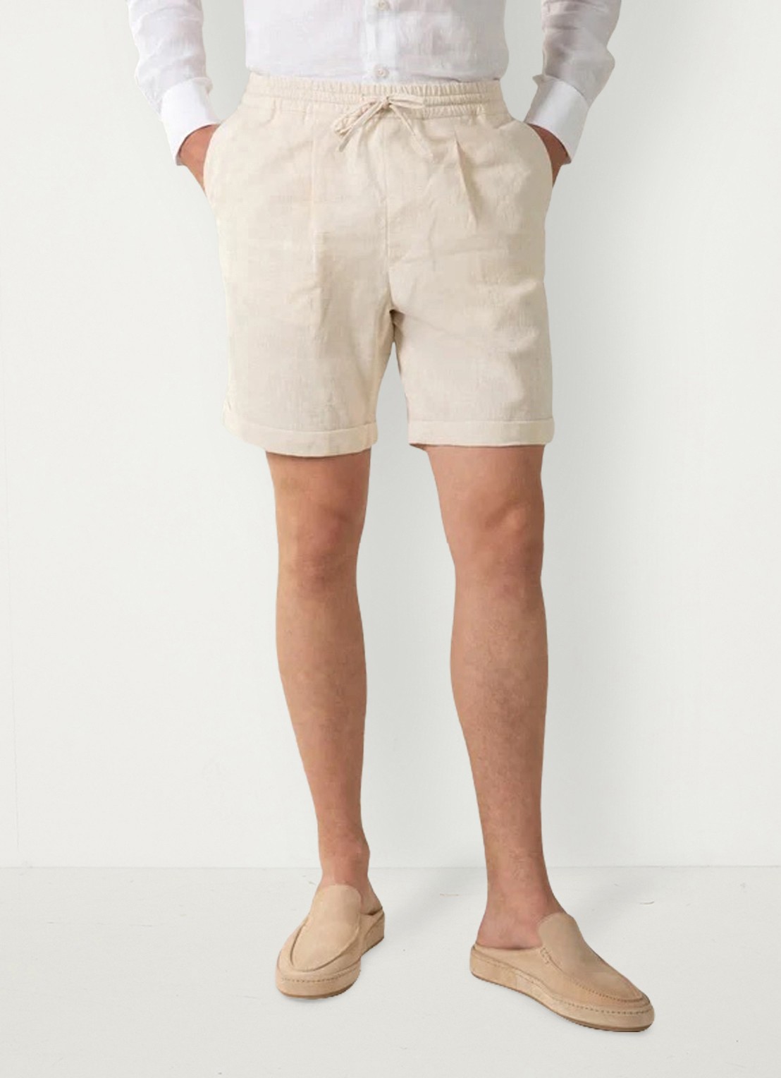 Aurélien Straight fit korte broek van linnen met steekzakken - detail 4 beige-260