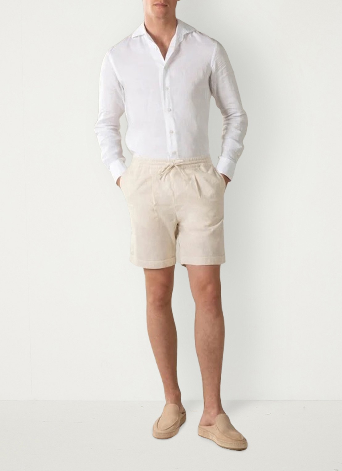 Aurélien Straight fit korte broek van linnen met steekzakken - voorkant 2 beige-260