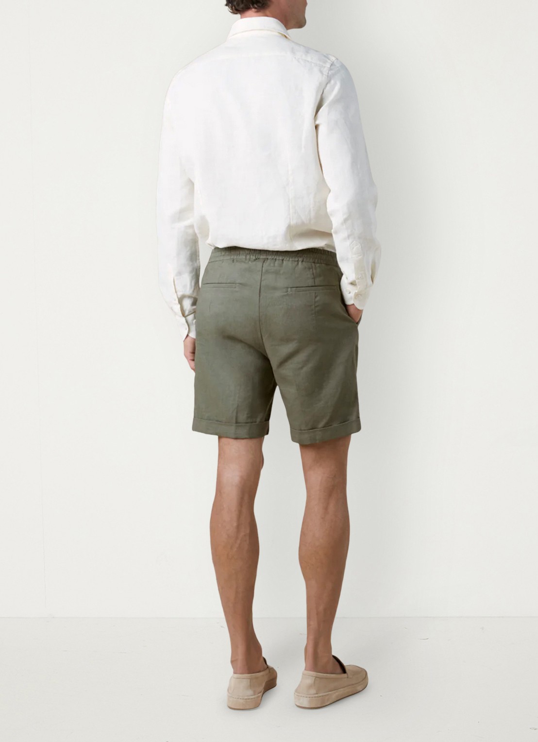 Aurélien Straight fit korte broek van linnen met steekzakken - achterkant olive-300