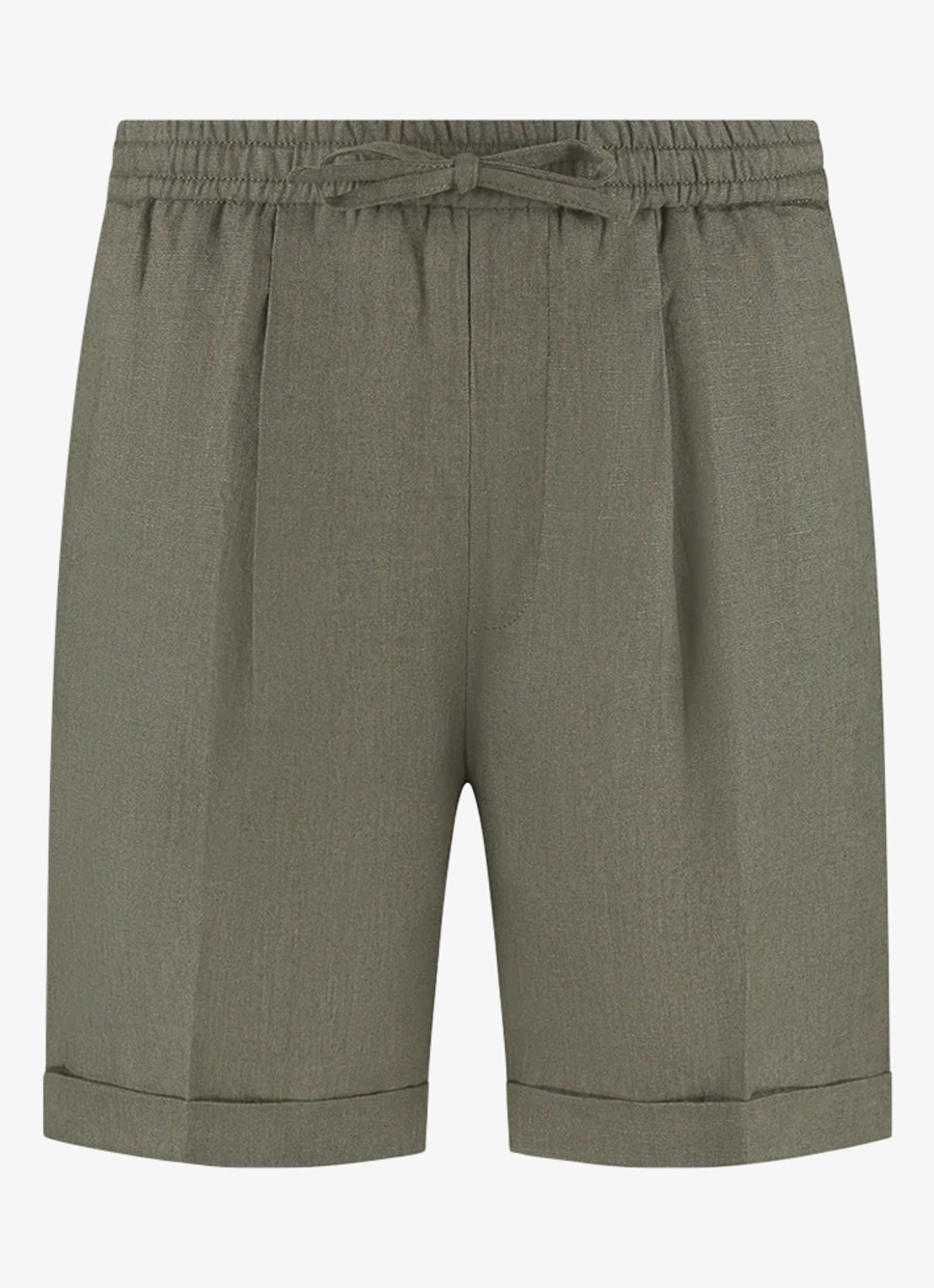Aurélien Straight fit korte broek van linnen met steekzakken - voorkant 4 olive-300