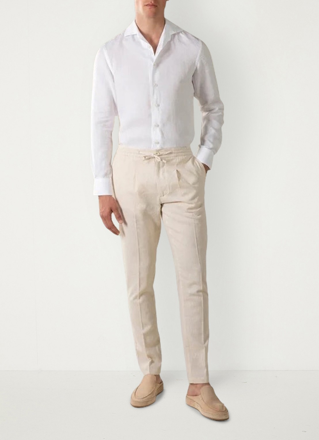 Aurélien Straight fit pantalon van linnen - voorkant 5 beige-260
