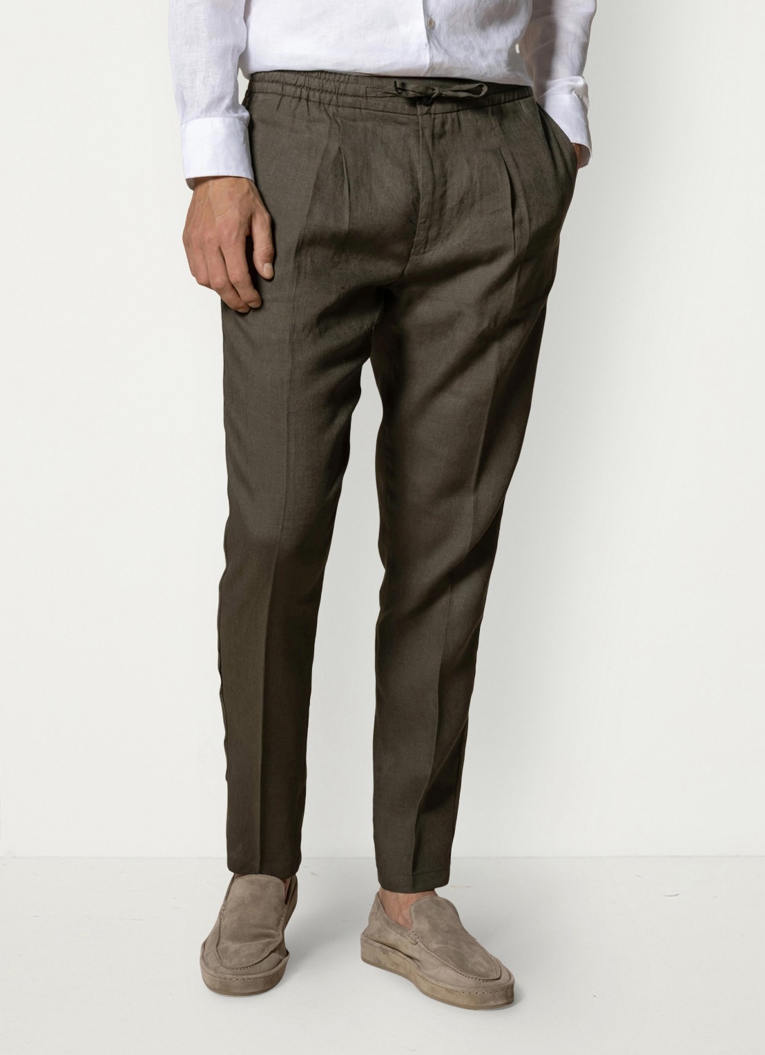 Aurélien Straight fit pantalon van linnen - detail 3 olive-300
