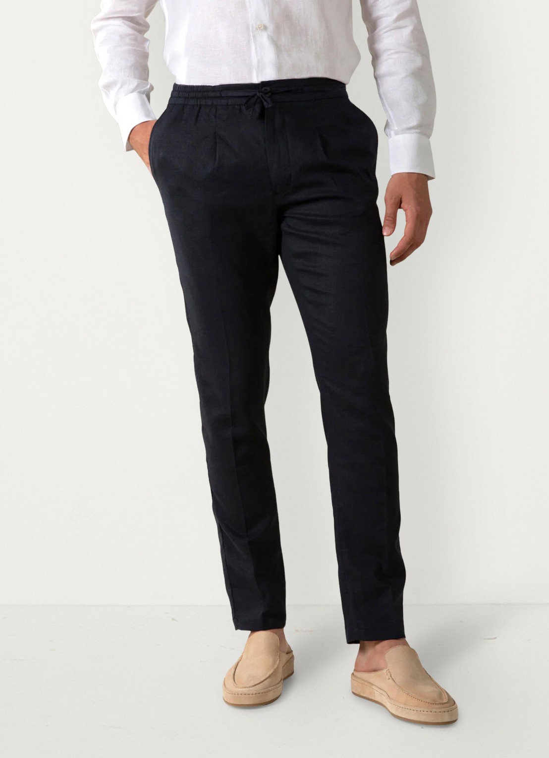 Aurélien Straight fit pantalon van linnen - detail 2 navy-410