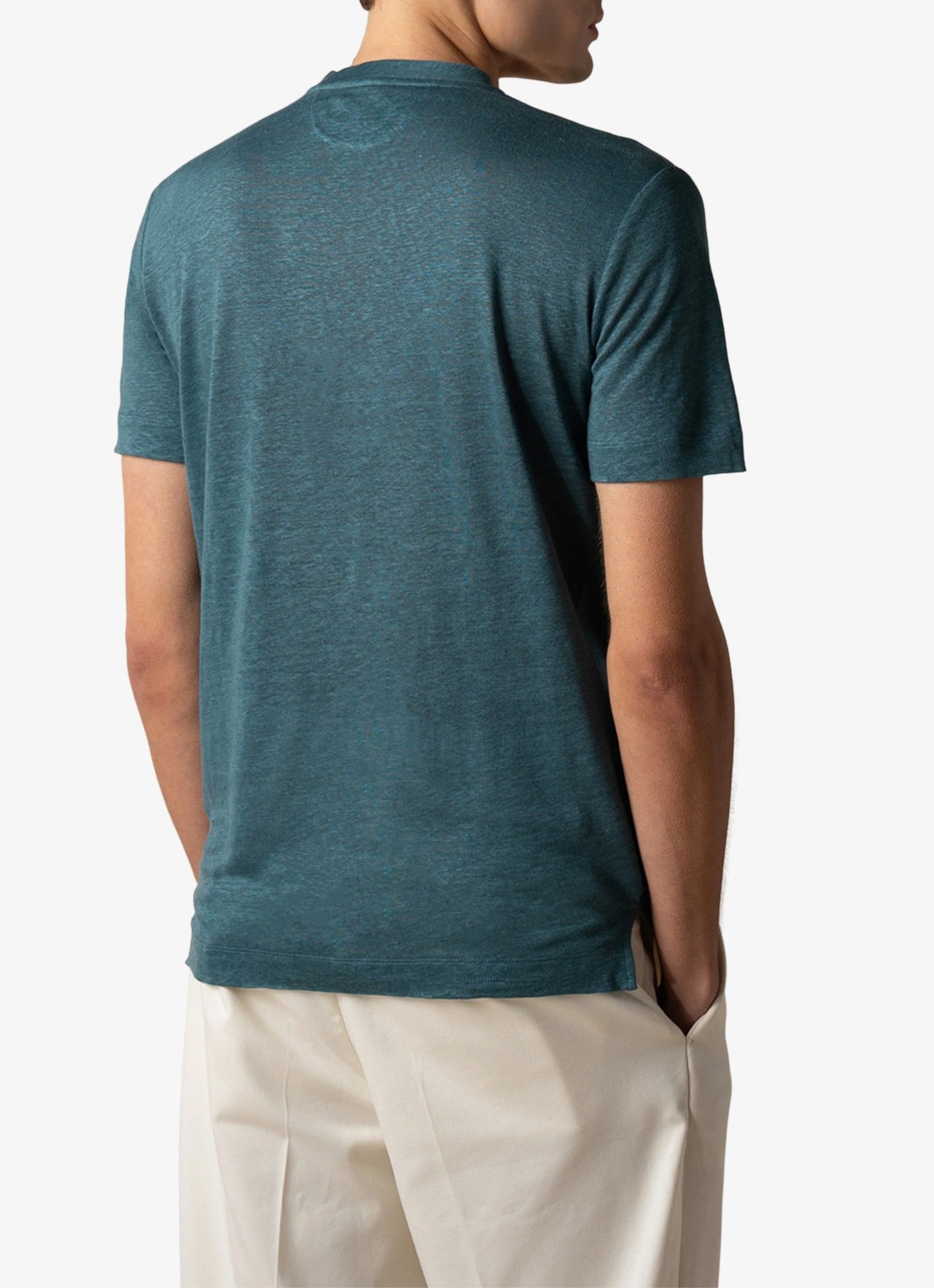 Aurélien T-shirt van linnen - achterkant 3 petrol-460 / blauw