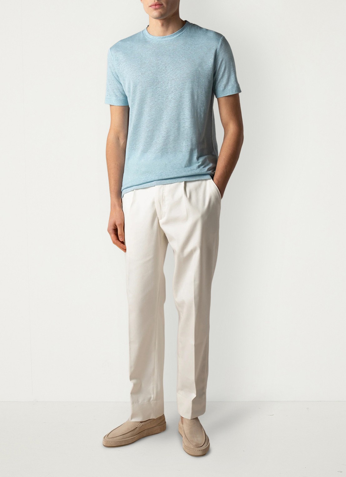 Aurélien T-shirt van linnen - voorkant 6 turquoise