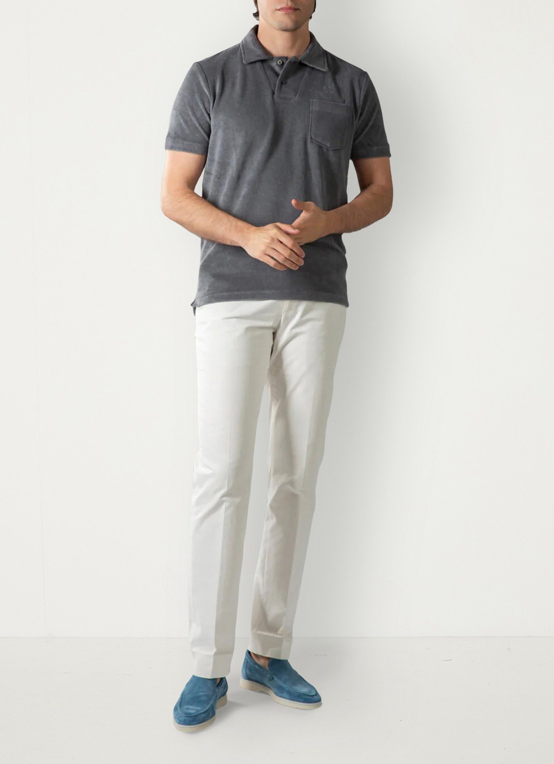 Aurélien Terry regular fit polo van badstof - voorkant 3 dark grey-21