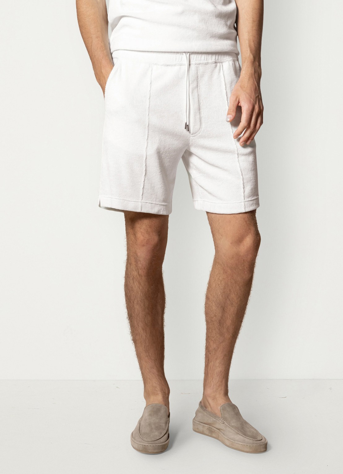 Aurélien Terry straight fit korte broek van badstof - detail white-110