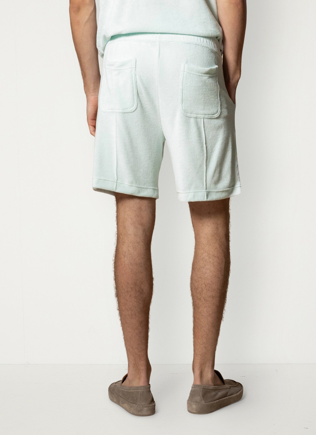Aurélien Terry straight fit korte broek van badstof - achterkant 2 light aqua-456
