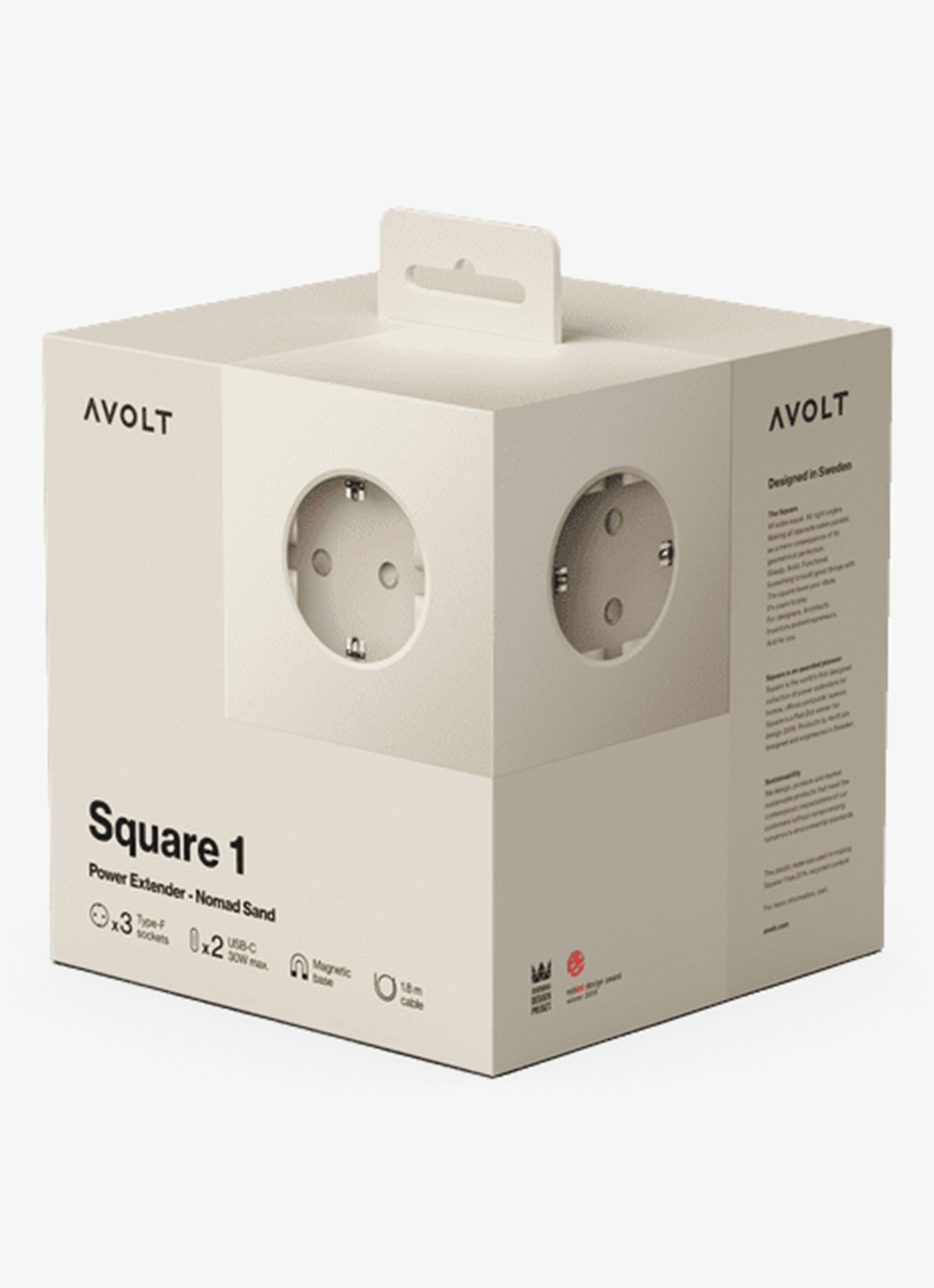 Avolt Square 1 Dual USB-C stekkerdoos 30W - 1,8 meter - detail beige