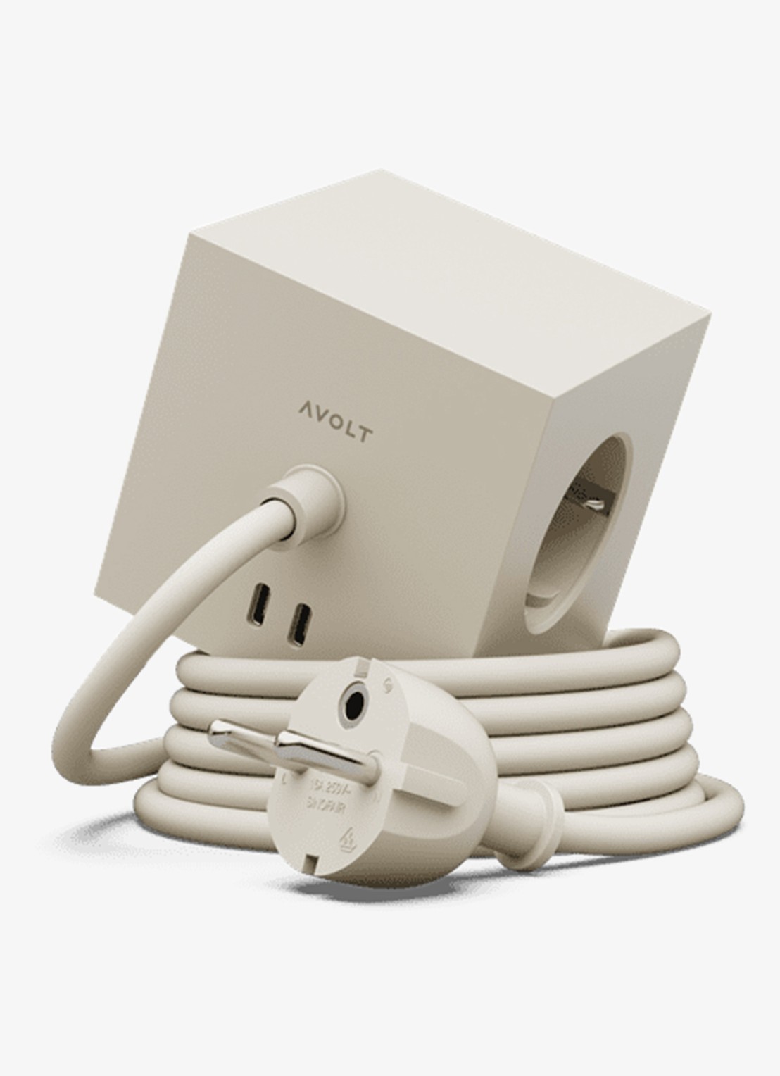 Avolt Square 1 Dual USB-C stekkerdoos 30W - 1,8 meter - voorkant 2 beige