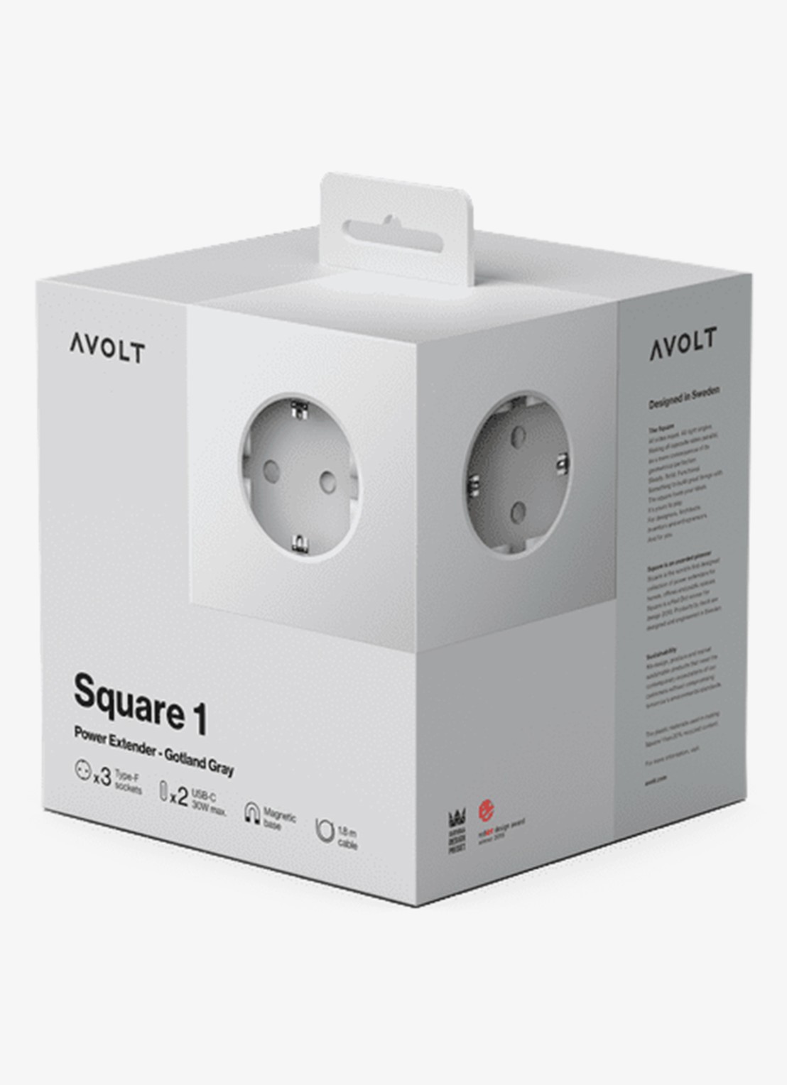 Avolt Square 1 Dual USB-C stekkerdoos 30W - 1,8 meter - detail grijs