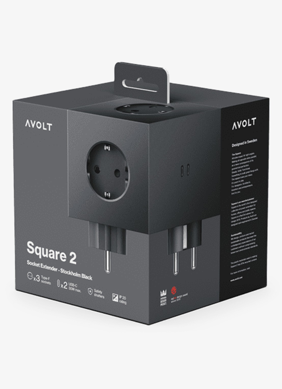 Avolt Square 2 Dual USB-C stekkerdoos 30W - detail 3 zwart