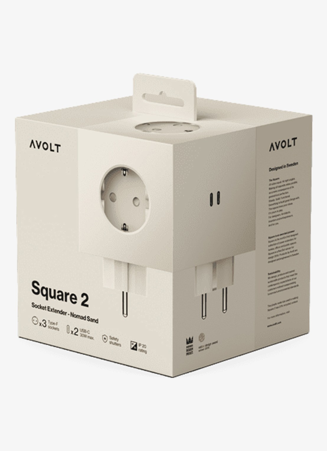 Avolt Square 2 Dual USB-C stekkerdoos 30W - detail 4 beige