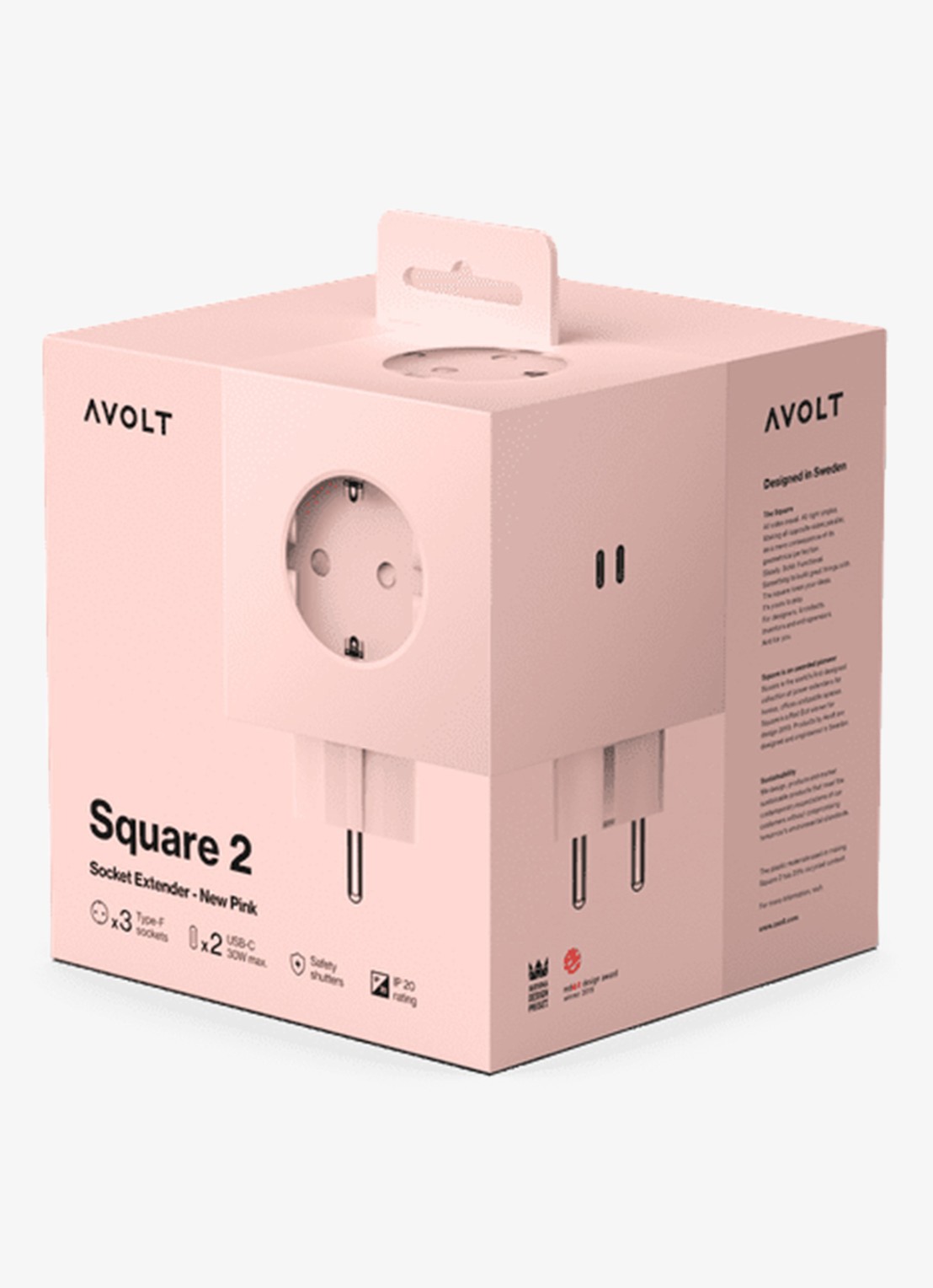 Avolt Square 2 Dual USB-C stekkerdoos 30W - detail 3 roze