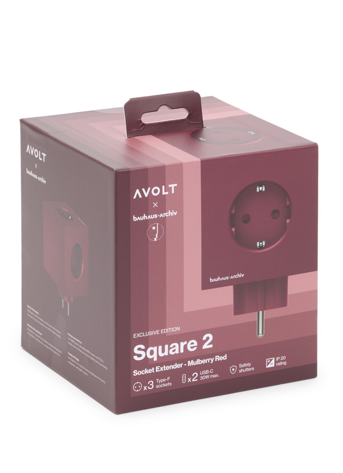Avolt Square 2 Dual USB-C stekkerdoos 30W - voorkant rood
