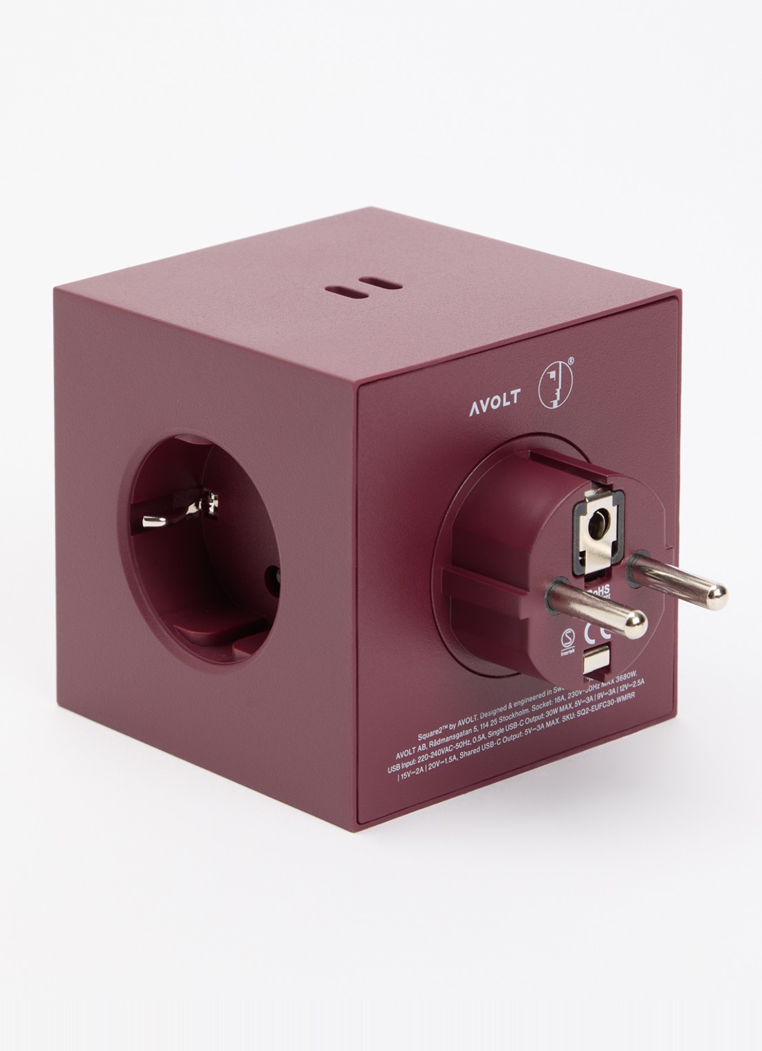 Avolt Square 2 Dual USB-C stekkerdoos 30W - voorkant 2 rood