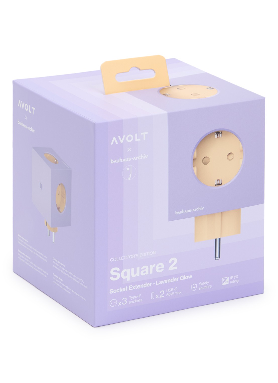 Avolt Square 2 Dual USB-C stekkerdoos 30W - voorkant paars