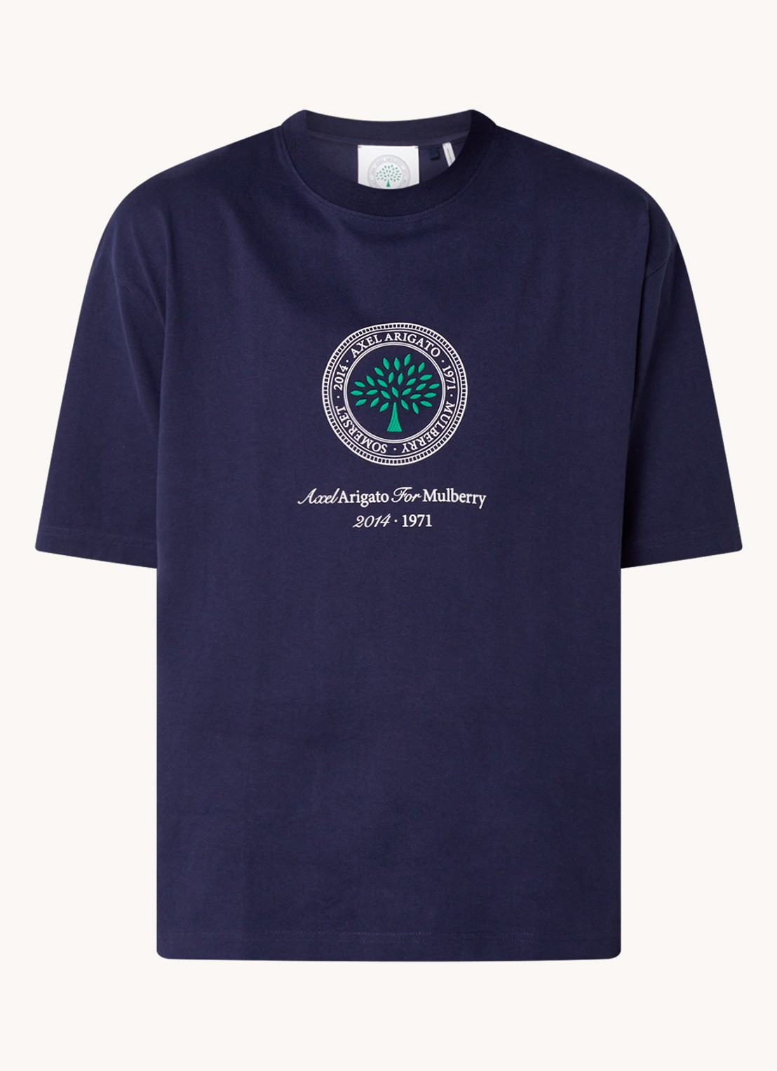 Axel Arigato AA x Mulberry Box Fit T-shirt met logo - unisex - voorkant 3 donkerblauw