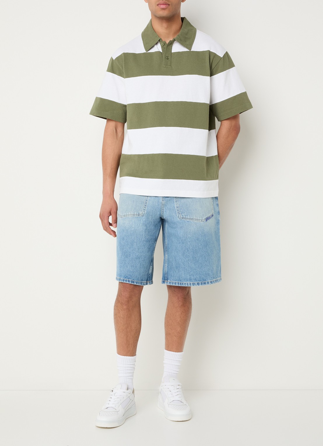 Axel Arigato Regular fit polo met streepprint - voorkant 2 legergroen