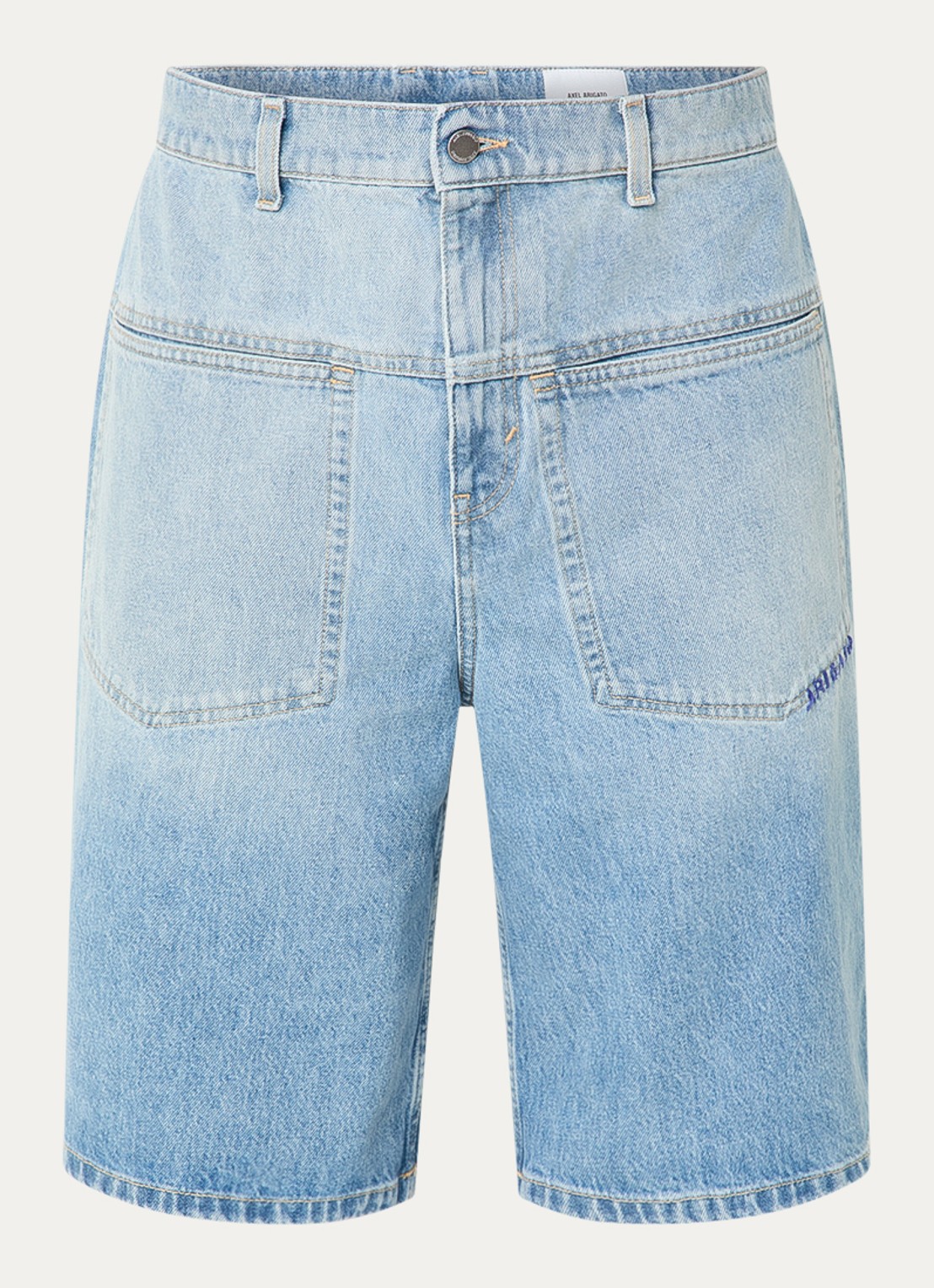 Axel Arigato Wide fit korte broek van denim met lichte wassing - voorkant indigo