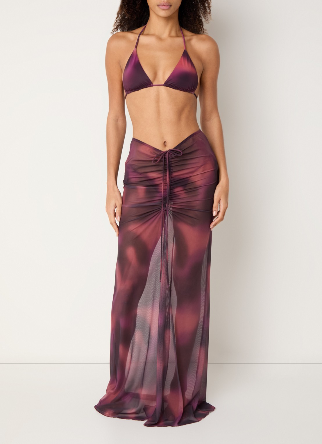 Aya Label The Athena maxi strandrok van mesh - voorkant 4 paars
