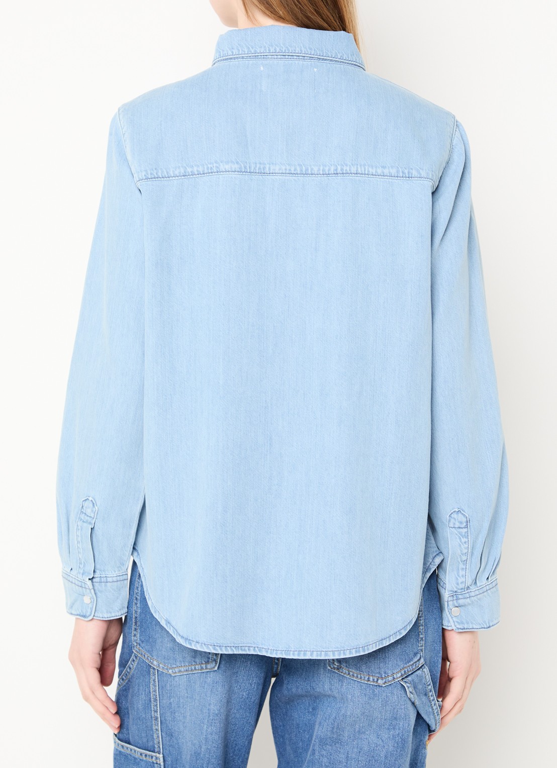 ba&sh Adali blouse van denim  - achterkant lichtblauw