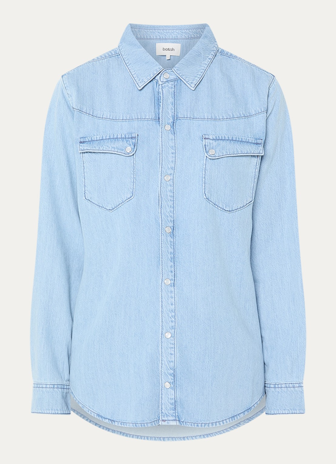 ba&sh Adali blouse van denim  - voorkant 2 lichtblauw