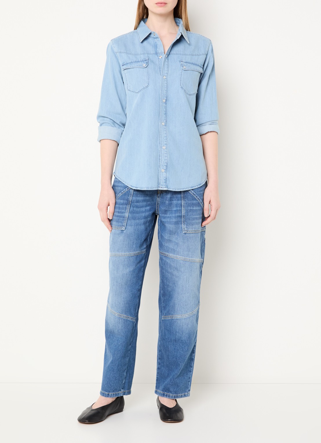 ba&sh Adali blouse van denim  - voorkant 3 lichtblauw