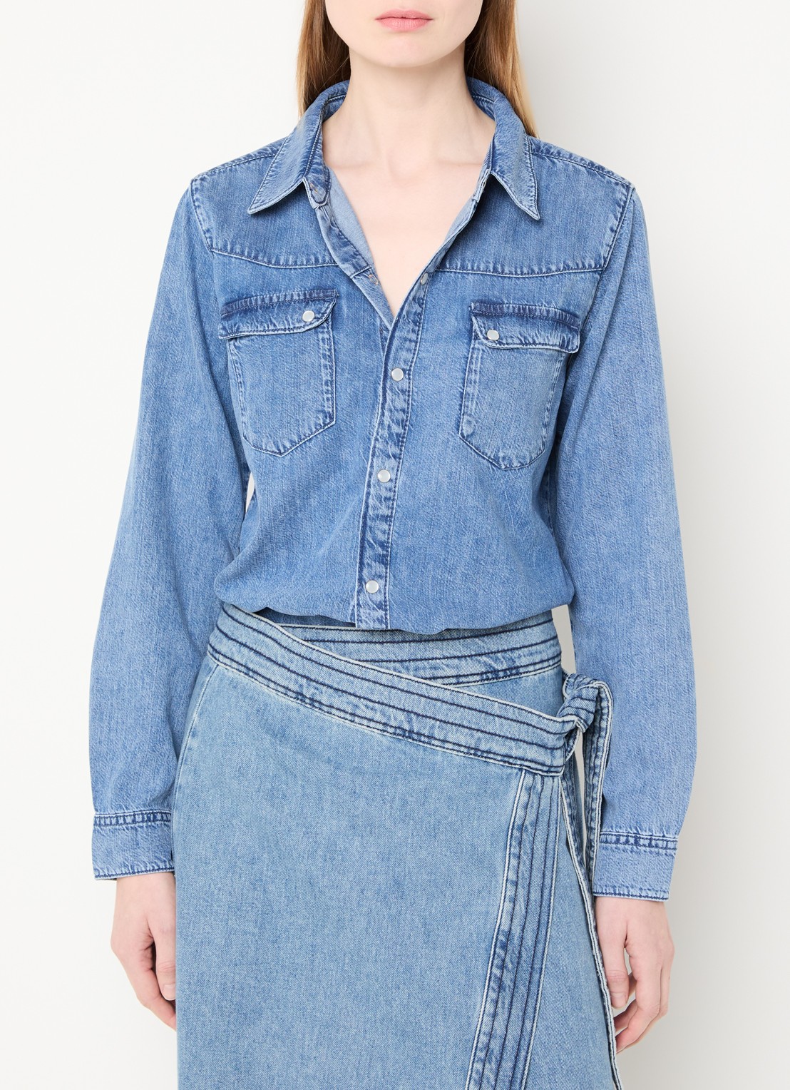 ba&sh Adali blouse van denim  - detail blauw