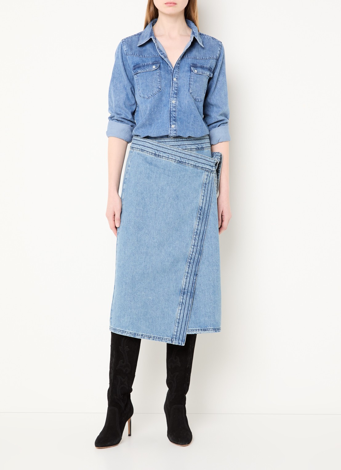 ba&sh Adali blouse van denim  - voorkant 4 blauw