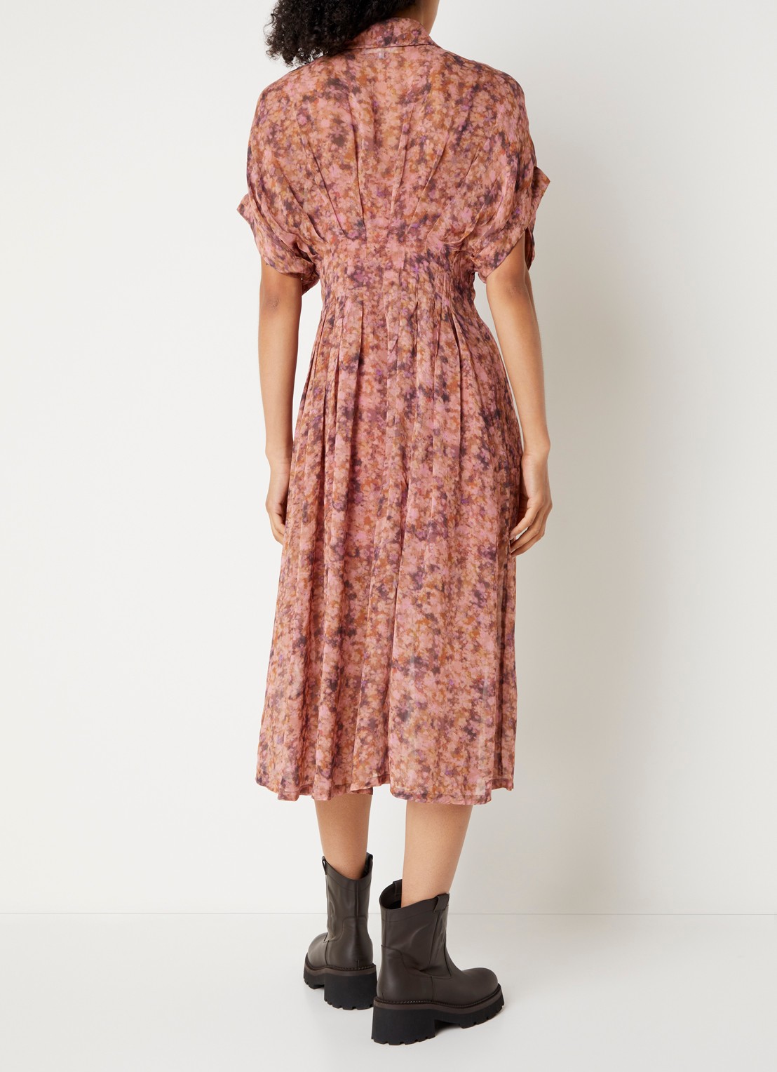 ba&sh Adena midi blousejurk met print - achterkant 4 zalmroze