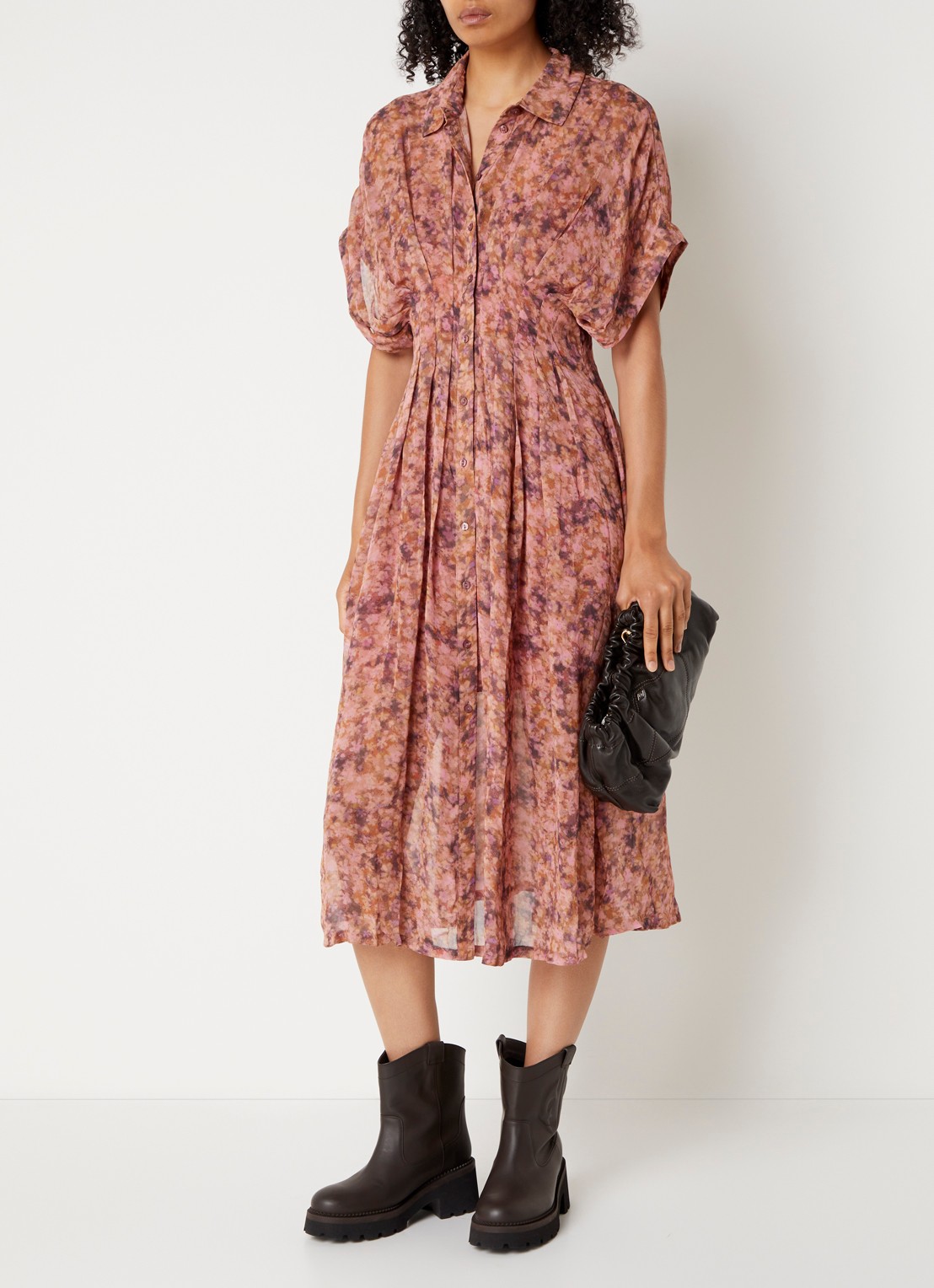 ba&sh Adena midi blousejurk met print - detail 3 zalmroze