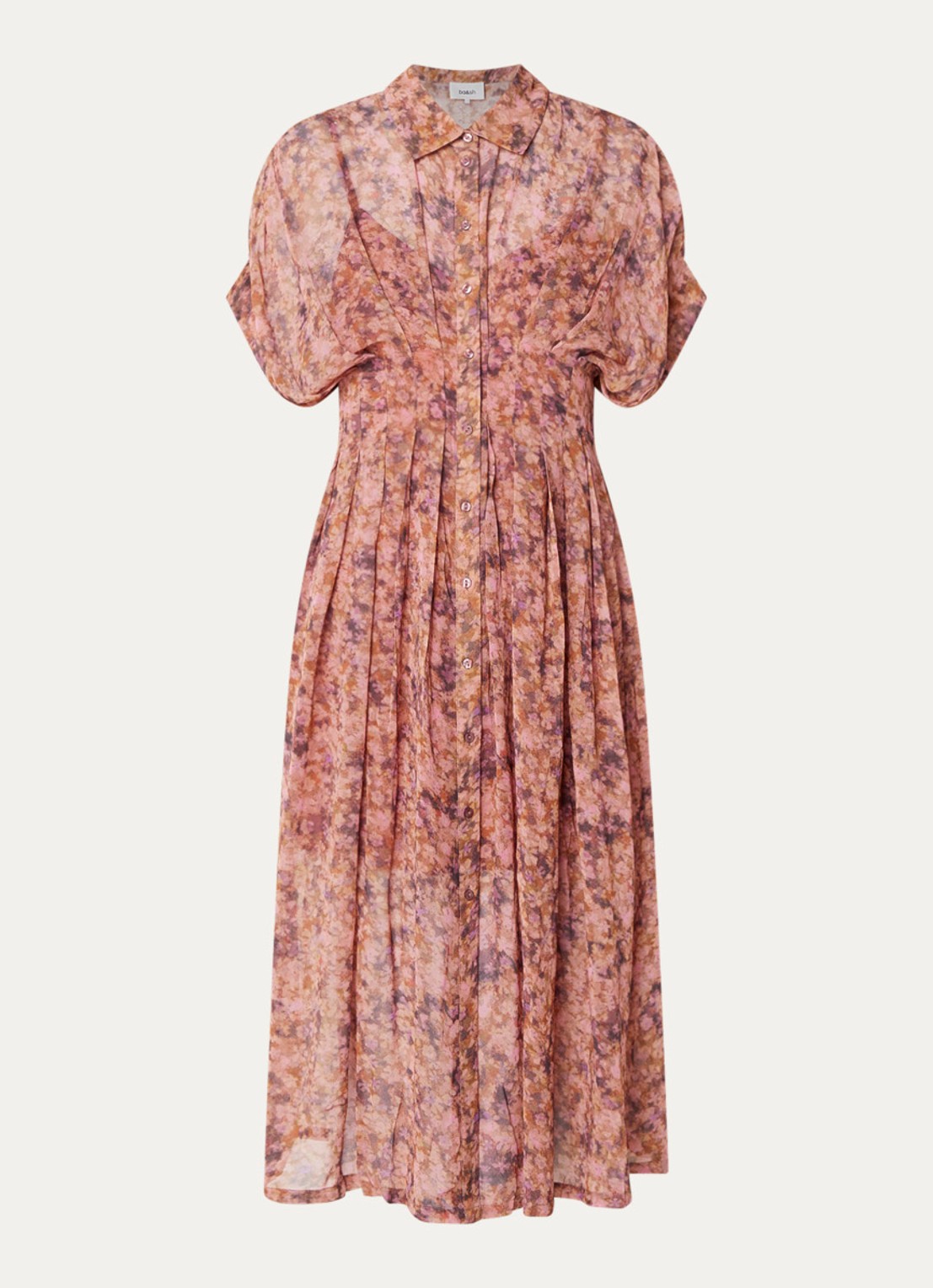 ba&sh Adena midi blousejurk met print - voorkant zalmroze