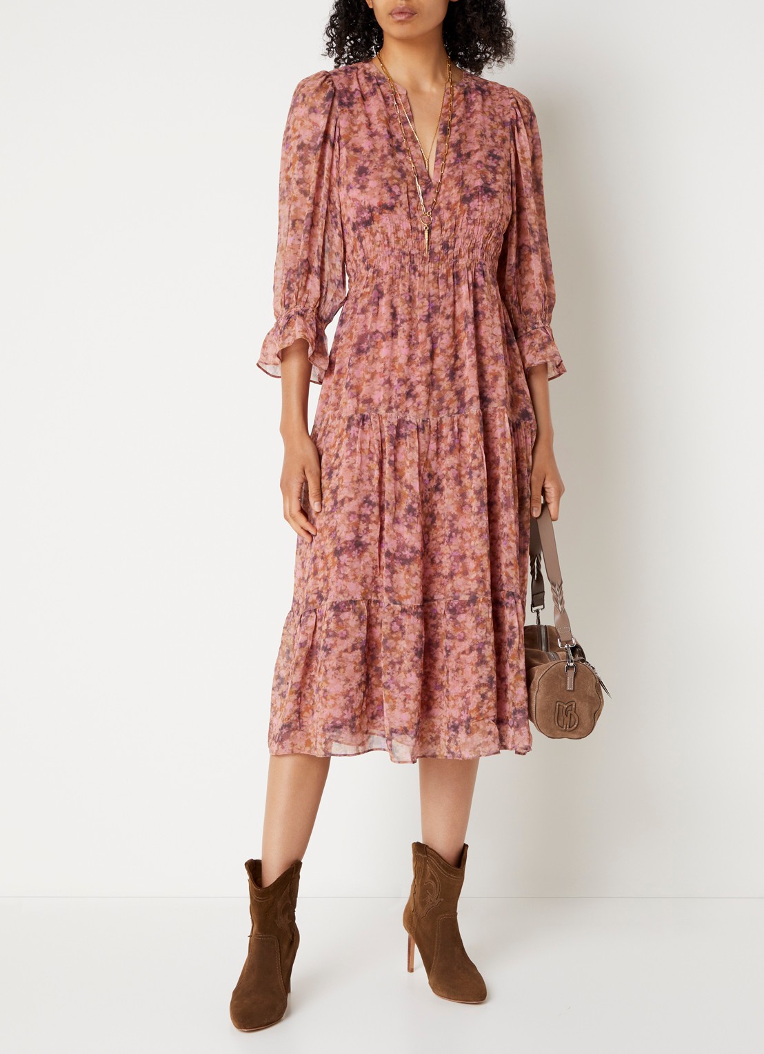 ba&sh Aema maxi tuniekjurk met print - detail 4 roze