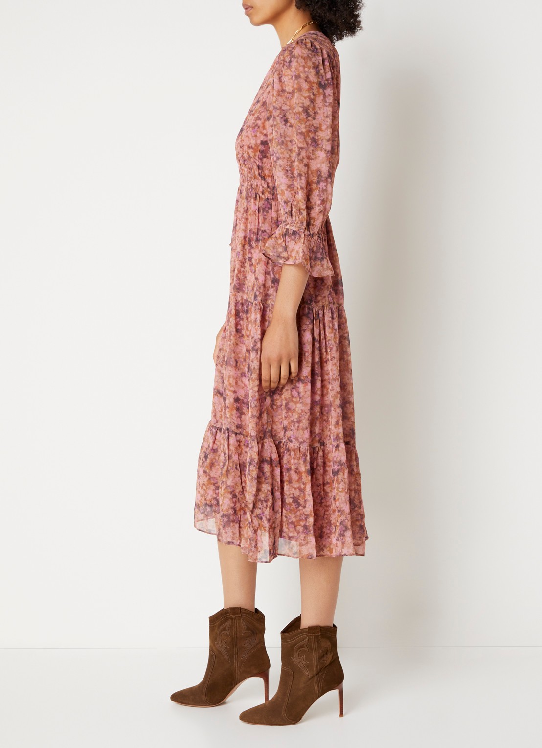 ba&sh Aema maxi tuniekjurk met print - voorkant 2 roze