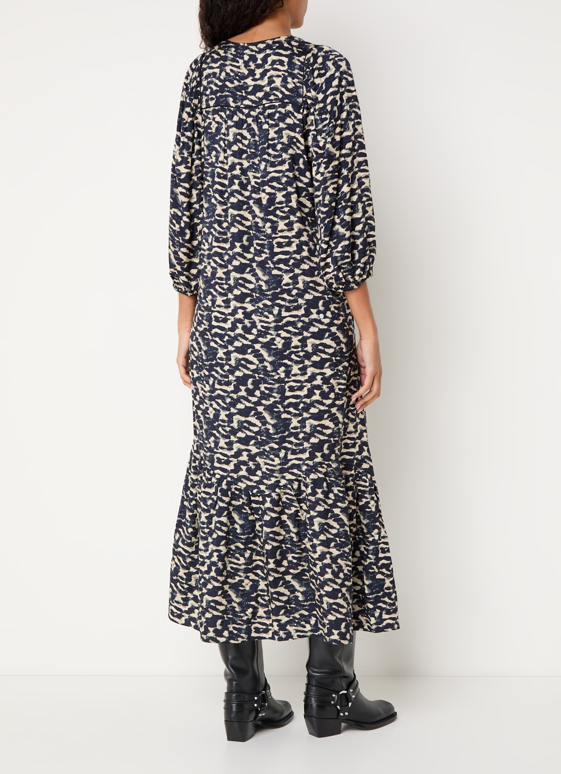 ba&sh Agatha midi tuniekjurk met print  - achterkant 3 donkerblauw