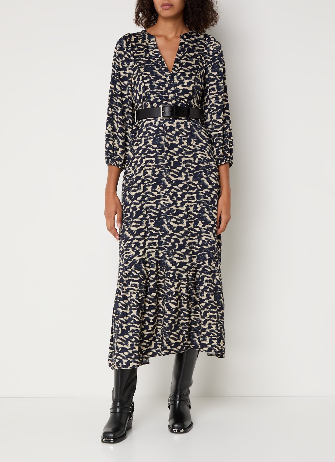 ba&sh Agatha midi tuniekjurk met print  - detail 4 donkerblauw