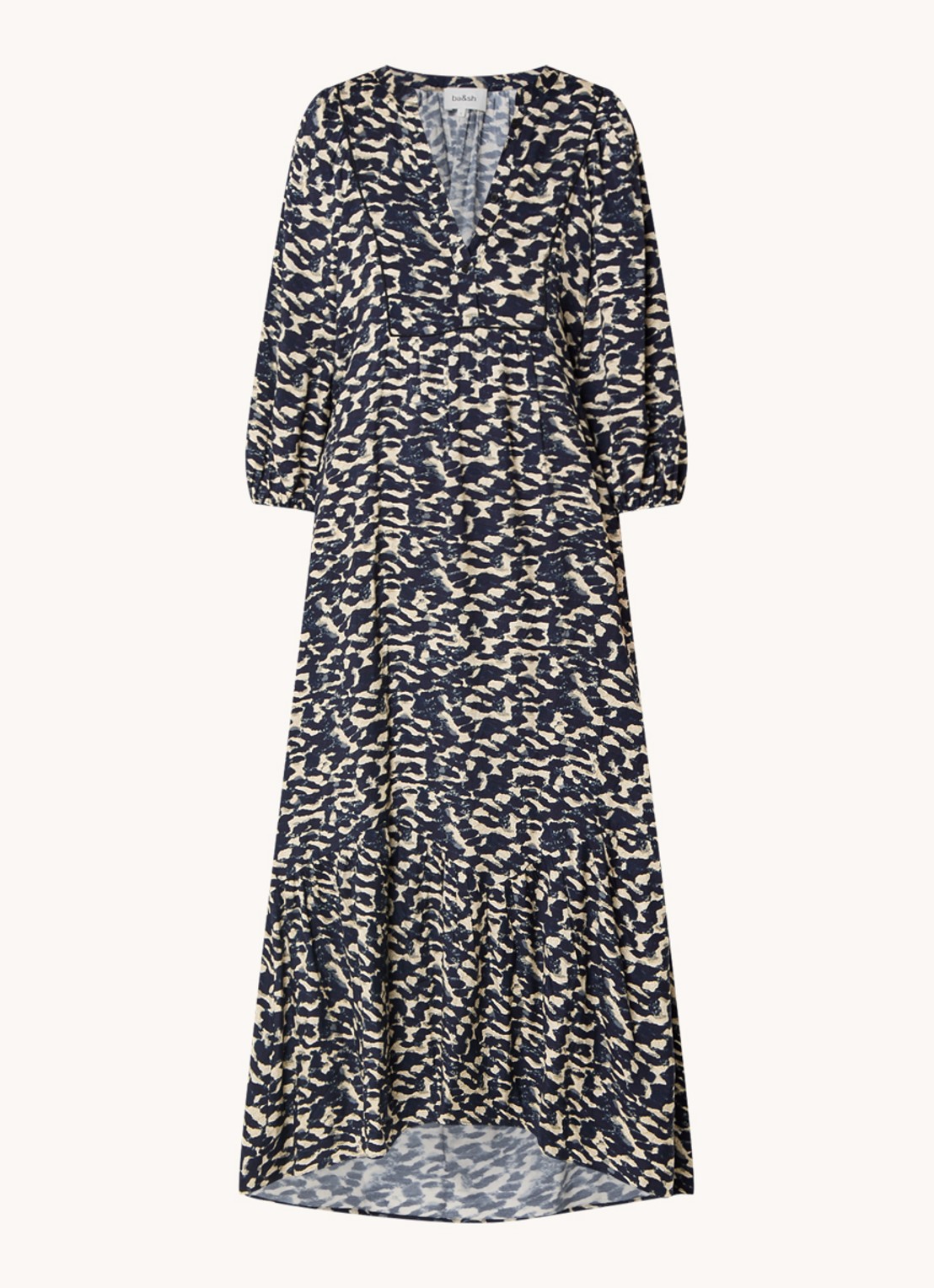 ba&sh Agatha midi tuniekjurk met print  - voorkant donkerblauw