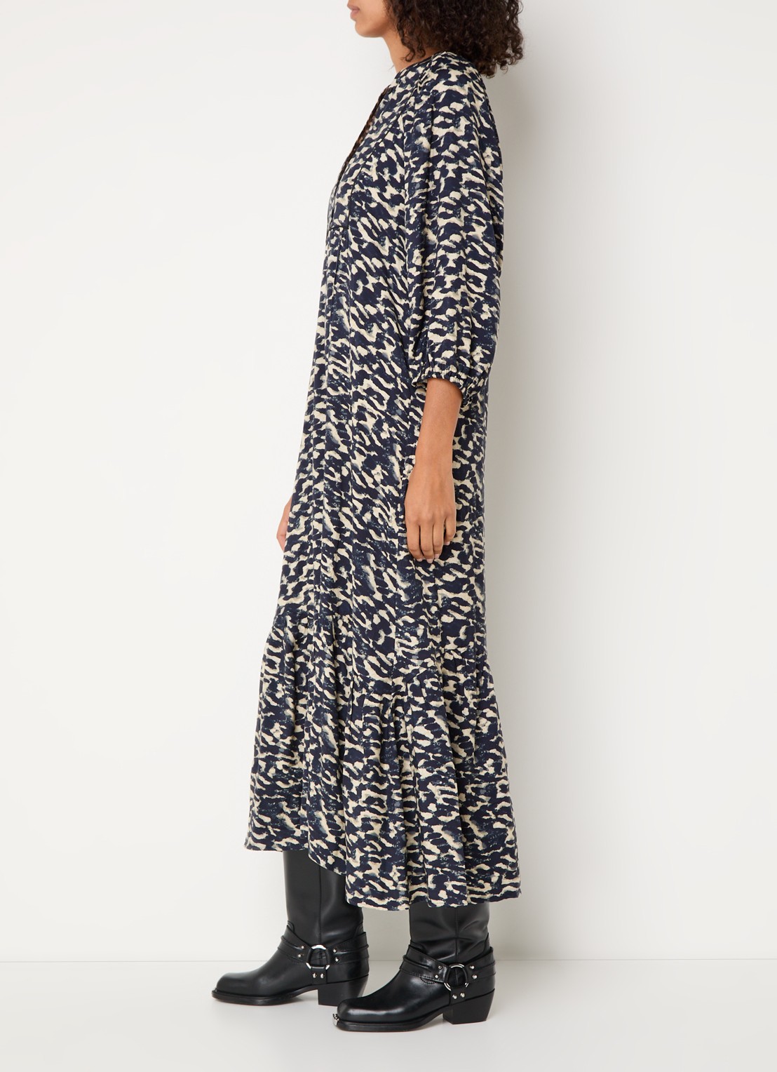 ba&sh Agatha midi tuniekjurk met print  - voorkant 2 donkerblauw