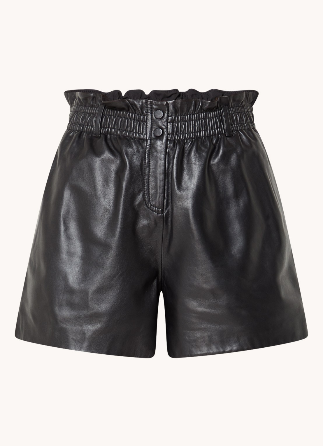 ba&sh Aglae high waist wide fit korte broek van lamsleer met steekzakken - voorkant zwart
